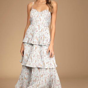 Lulus light blue floral midi dress